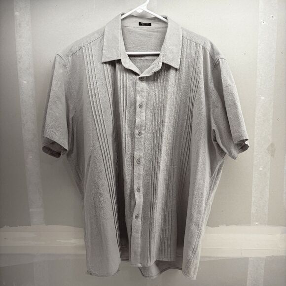 COOFANDY Mens Cuban Guayabera Short Sleeve Button Down XL NWOT Gray - Picture 1 of 5